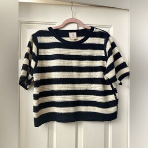 Sioni Black and White Striped Short Sleeve Knit Sailor Top M L